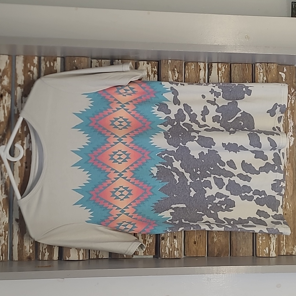 Womens Sz.Med Western Leopard Print T-Shirt